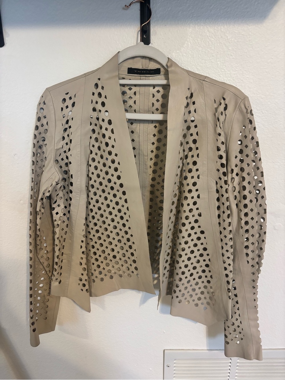 Women’s Perforated Open-Front Blazer - Beige